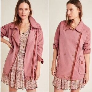 Anthropologie Letty Relaxed Moto Parka Utility Mauve Jacket Size‎ XSP